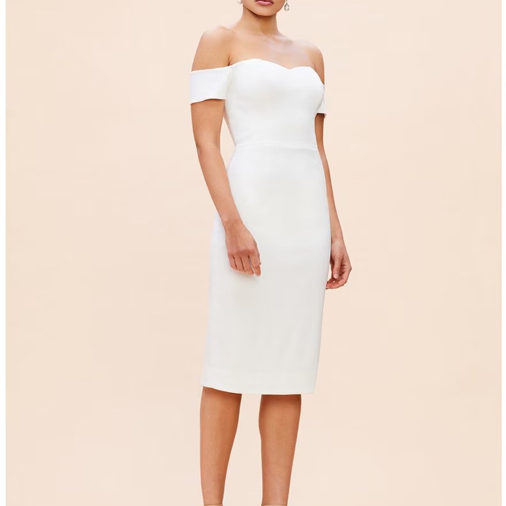 Dress the population white off shoulder dress. Medium.